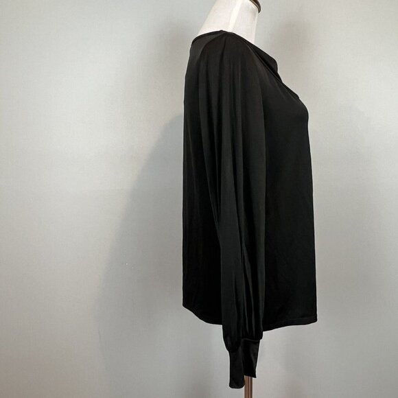 Trina Turk Molise Top Black Long Sleeve Cut Out Drape Neck Blouse Size Large NWT - Picture 6 of 11